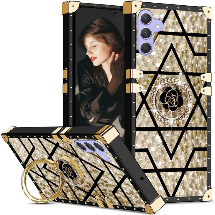 CCSmall for Samsung Galaxy S24 FE Case Cute for Women Girly, Elegant Metal Decoration Corner Soft TPU Bumper Case with Ring Kickstand Cover for Samsu