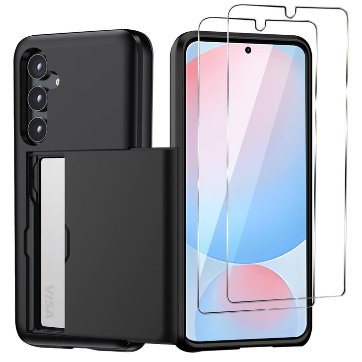 Benbenjaytek for Samsung Galaxy 24 FE Wallet Case with Card Holder, 2X Screen Protector Dual Layer Protective Shockproof Hidden Card Slot Slim Wallet