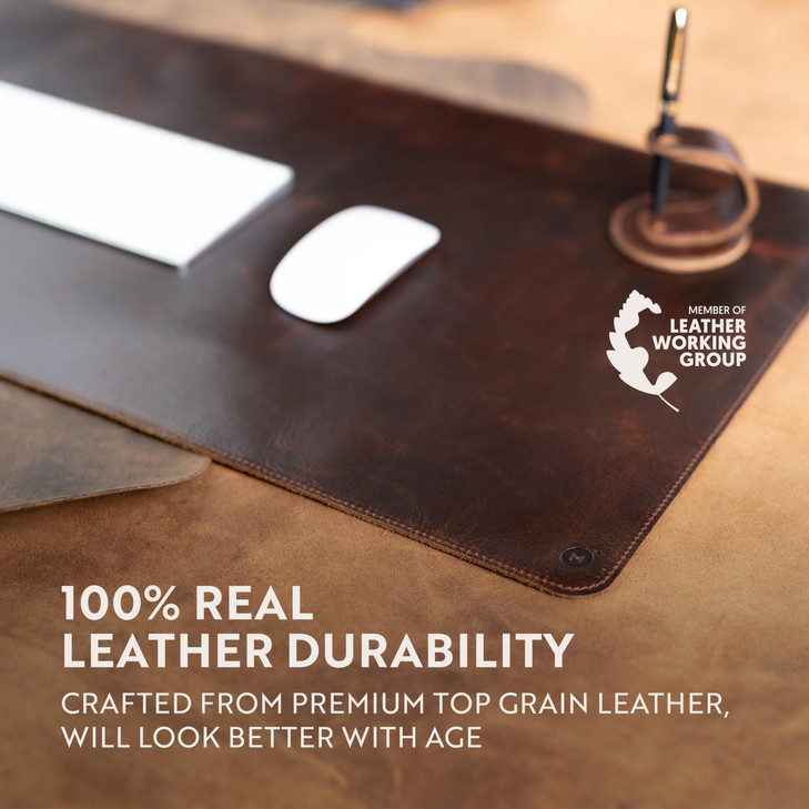 moonster 100% Genuine Leather Desk Pad with Ballpoint Pen Holder  Desk Mat Protector for Office Tables - Large Mouse Pad, Non-Slip PU Leather Desk B