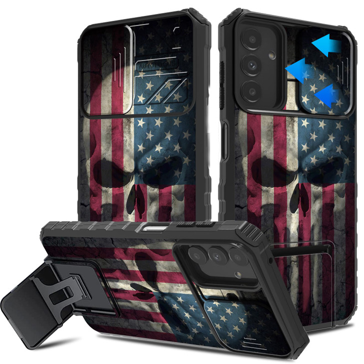 CAPAUNVDA for Samsung Galaxy A16 5G Case with Slide Camera Cover and Built-in Kickstand,Military Grade Shockproof Bumper Protective Black Cover for G