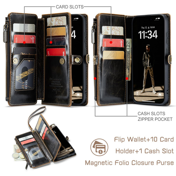Defencase Compatible with Galaxy A16 5G Case Wallet with RFID Blocking Card Holder for Women and Men, PU Leather Magnetic Snap Flip Zipper Strap Wall