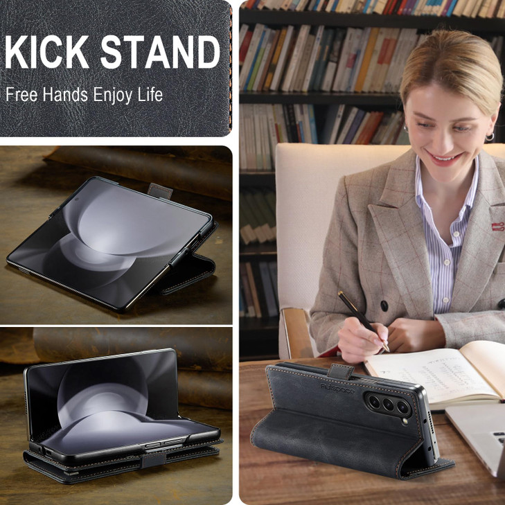 EYZUTAK Wallet Case for Samsung Galaxy Z Fold 5, Retro Matte Premium PU Leather Magnetic Flip Folio Case with RFID Blocking Card Slots Durable TPU Sh