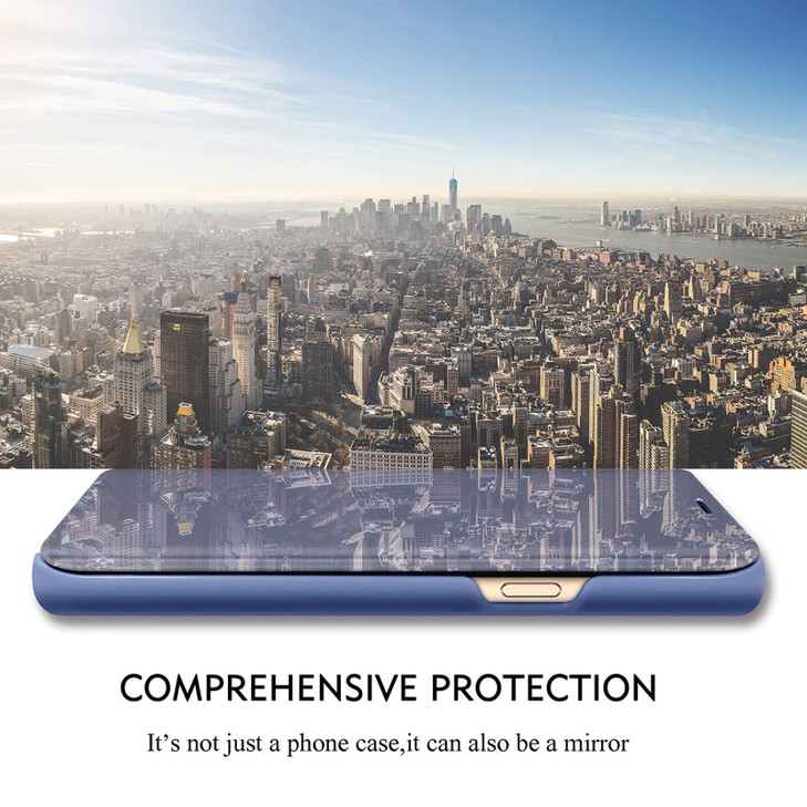 S24 FE Case Compatible for Samsung Galaxy S24 FE 5G Cell Phone Case with Kickstand, PU Leather, Clear View Mirror Flip Cover Shockproof Protective Co