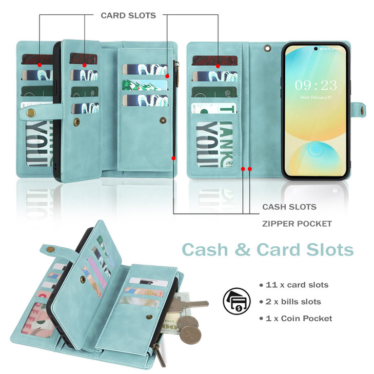 TwoHead Wallet Case Compatible with Samsung Galaxy S24 FE,Detachable Magnetic Phone Case,PU Leather All-Round Protective Case Wallet,with Card Holder