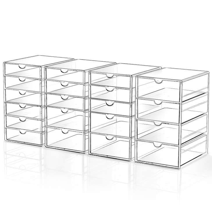Makeup Drawer Storage Organizer with 20 Drawers, 4 Set Acrylic Office Desk Organization and Storage, Dustproof Drawer Organizer for Makeup, Office, C