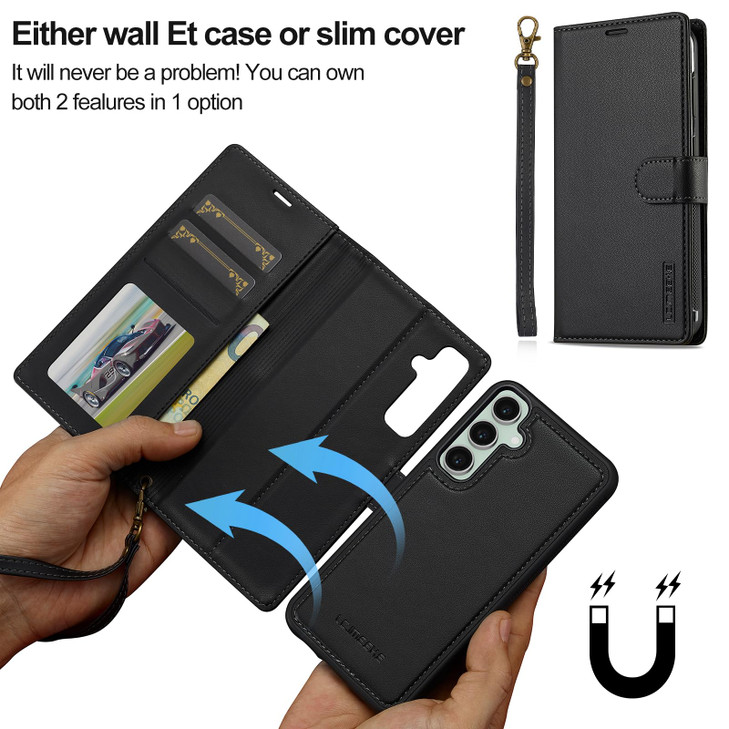 HAII for Samsung Galaxy S24 FE Case, 2 in1 Multifunctional Detachable Wallet Phone Case for Men Women with RFID Blocking Wrist Strap Shockproof Prote