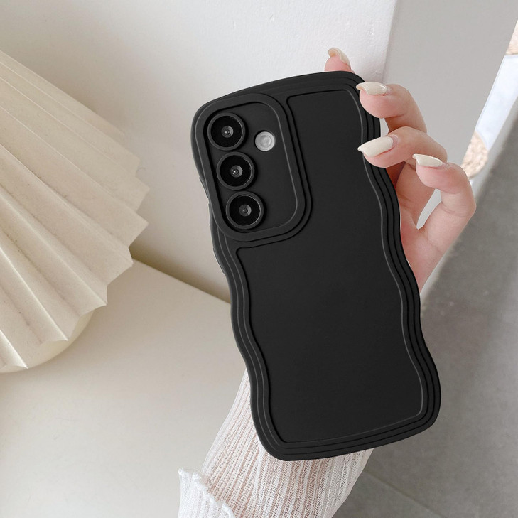 UEEBAI Wave Frame Silicon Case for Samsung Galaxy S24 FE 5G Phone Case, Cute Wave Frame Slim Fit Shockproof Phone Bumper Cover Soft Pretty Curly Girl