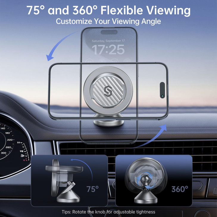 SYNCWIRE for MagSafe Car Mount - Kevlar Material Magnetic Phone Holder for Car Dash,360° Rotation Strong Magnets Car Phone Holder Compatible iPhone 1