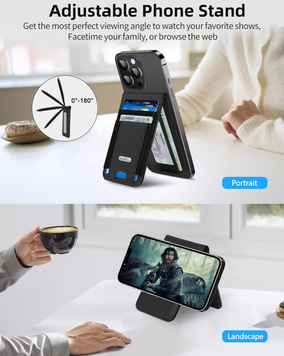 For Magsafe Wallet Stand, Strongest Magnetic Wallet for iPhone 17/16/15/14/13 Series, for iPhone Walle t with Adjustable Stand, ID Window, 4 Card Slo