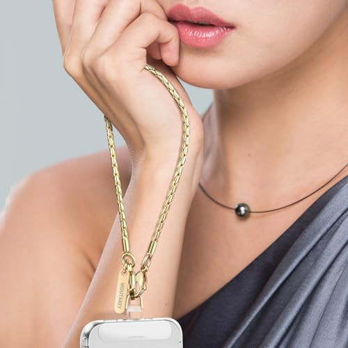 MOUTAKEY Phone Wrist Strap Metal Phone Chain Wristlet Strap Detachable iPhone Lanyard Wrist with 2 Tether Tabs iPhone Charm strap For Women girls Sho