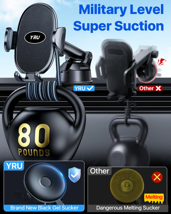 YRU Upgraded Universal Car Phone Holder Mount?360°Rotatable & Strong Suction? Cell Phone Car Dashboard Windshield Phone Holder Dash Vent Stand for iP