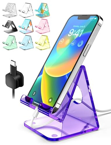TOPGO Acrylic Cell Phone Stand, Clear phone Holder for Office Desk, Vanity, Kitchen Counter, Bedside Table, Compatible with iPhone 17 16 15 14 13 12