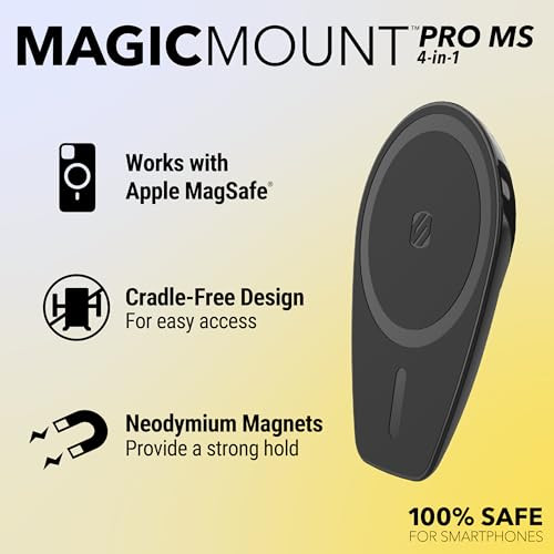 Scosche MPMSODVM MagicMount Pro MS 4-in-1 Magnetic Dashboard/Windshield/Vent Car Mount with Adjustable Swing-Arm, Cell Phone Holder Compatible with i