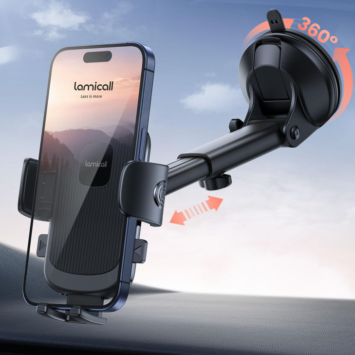 Lamicall Car Phone Mount - [Strongest Military-Grade Suction Cup] 360° Rotation Phone Holders for Your Car Quick Release Adjustable Phone Mount for C