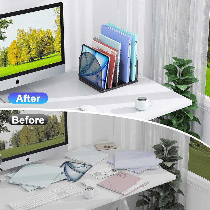 gianotter Desktop File Organizer, Desk Organizer with 5 Compartments, Paper Organizer for Desk, Workspace Organizers for Office Supplies (Black)