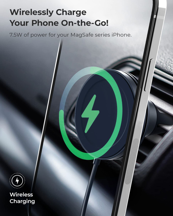 iOttie Velox Mini MagSafe Compatible Air Vent Car Mount in Midnight Blue with Wireless Charging. Compatible with MagSafe iPhones Including iPhone 12/