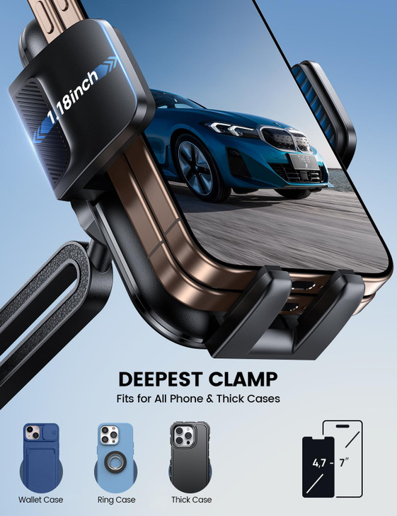 Lamicall Phone Holders for Your Car - [Thick Cases Friendly] Universal Adjustable Cell Phone Car Mount for Truck Golf Cart and All 4-7" inches Smartp