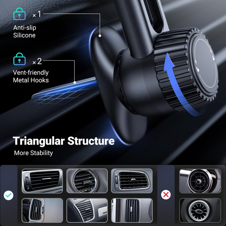 UGREEN Magnetic Phone Mount for Car Compatible for Magsafe, Not Blocking Air Vent, Strengthen Magnetic Power Car Phone Holder Compatible with iPhone