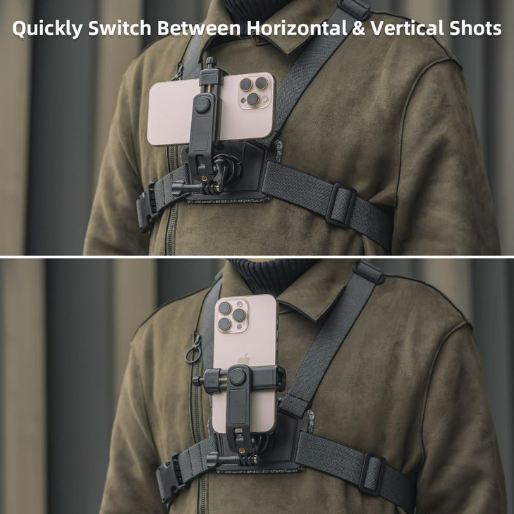 Rugvis Adjustable Mobile Phone Chest Strap Harness Mount for POV/VLOG,Comfortable Design Cell Phone Clip Compatible with iPhone,Samsung,GoPro Hero 13