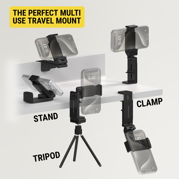 Scosche SUHTRVL-1 Airplane Travel Essentials Plane Phone Holder Mount for Long Flight, Foldable Cell Phone Stand for Desk, Seat Back, Tray Table or T