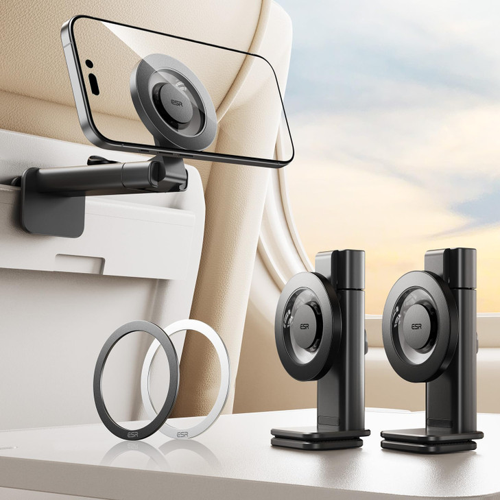 ESR for MagSafe Airplane Phone Holder,2 Pack, Airplane Travel Essentials, Portable Travel Phone Holder, Magnetic Plane Phone Mount with Metal Ring fo