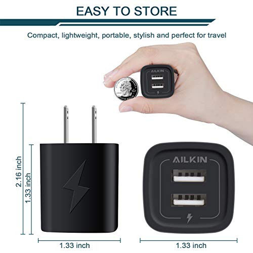Wall Charger Plug, USB Charger Cube, Ailkin 2.1A 2-Muti Port USB Adapter Power Plug Charging Station Box Base for iPhone 17 16 Pro Max 15 14 1312Pro/
