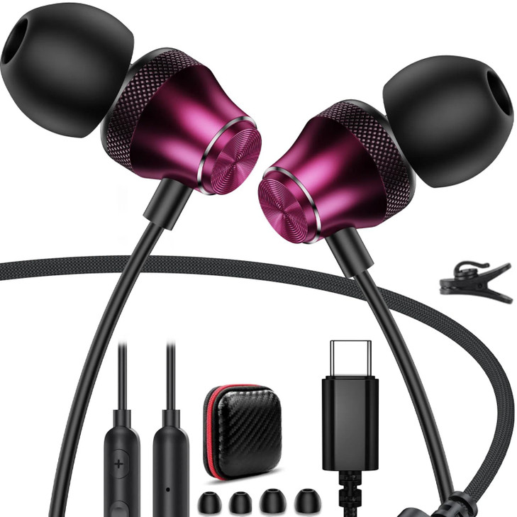 TOPAUX USB C Headphones Type C Earbuds for iPhone 17 Pro Max 16e 16 15 Plus in-Ear Noise Canceling Headset Volume Control Mic Wired Earphone for Sams