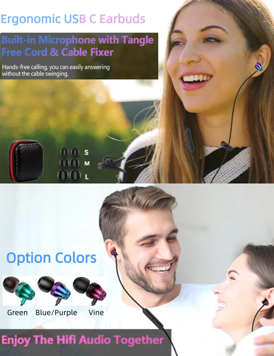 TOPAUX USB C Headphones Type C Earbuds for iPhone 17 Pro Max 16e 16 15 Plus in-Ear Noise Canceling Headset Volume Control Mic Wired Earphone for Sams