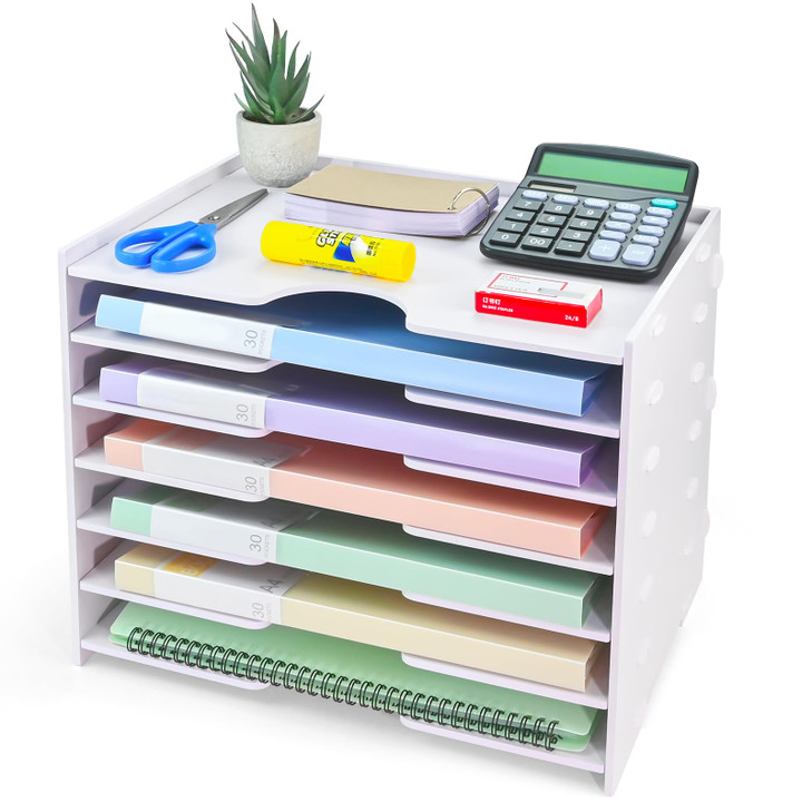 File Organizer for Desk 7 Tier Wood Desk Organizer, Desktop Document Storage Holder Paper Sorter, Office Desk Organizer Desktop File Holder for Home,