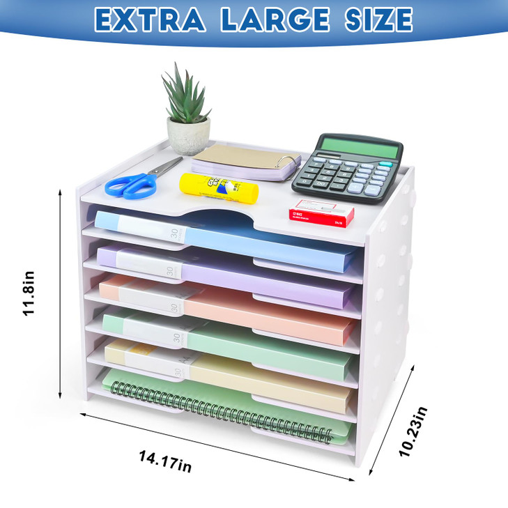 File Organizer for Desk 7 Tier Wood Desk Organizer, Desktop Document Storage Holder Paper Sorter, Office Desk Organizer Desktop File Holder for Home,
