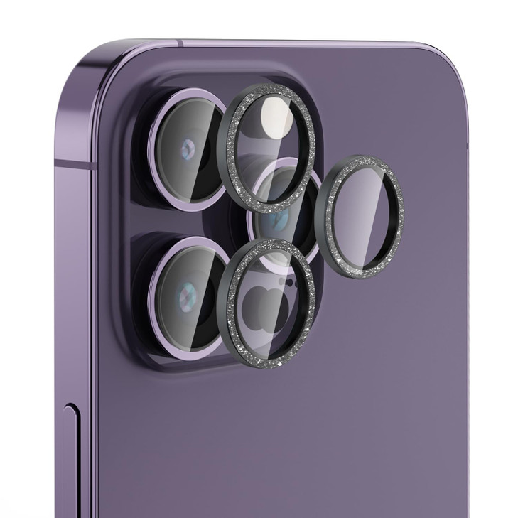 ZQCFKJ [Glitter Black] for iPhone 16 Pro/iPhone 16 Pro Max Lens Protector,Camera Cover Screen Protector,Ultra HD 9H Scratch Resistant Camera Screen P