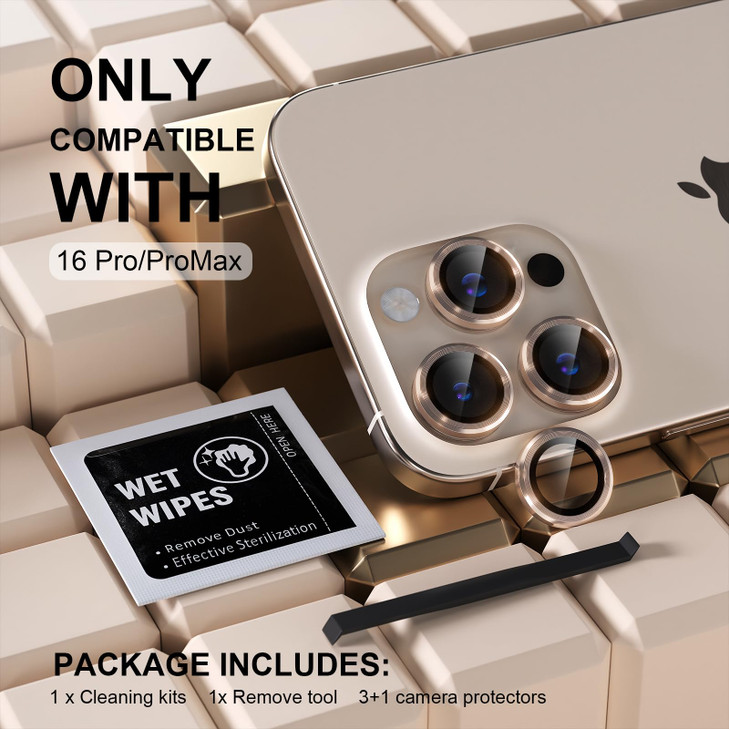 Misea Compatible for iPhone 16 Pro/iPhone 16 Pro Max Camera Lens Protector, Ultra-HD Tempered Glass Camera Cover Screen Protector Metal Individual Ri