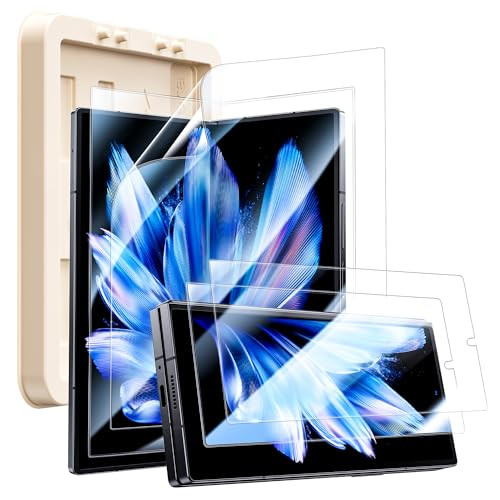 Hoerrye for Samsung Galaxy Z Fold 6 Screen Protector [2 Pack Inside Flexible TPU Film+2 Pack Front Tempered Glass] with Auto Align Mounting Frame Acc