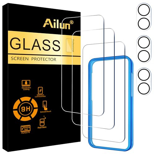 Ailun 3 Pack Screen Protector for iPhone 16 Plus [6.7 inch] + 3 Pack Camera Lens Protector with Installation Frame,Case Friendly Tempered Glass Film,