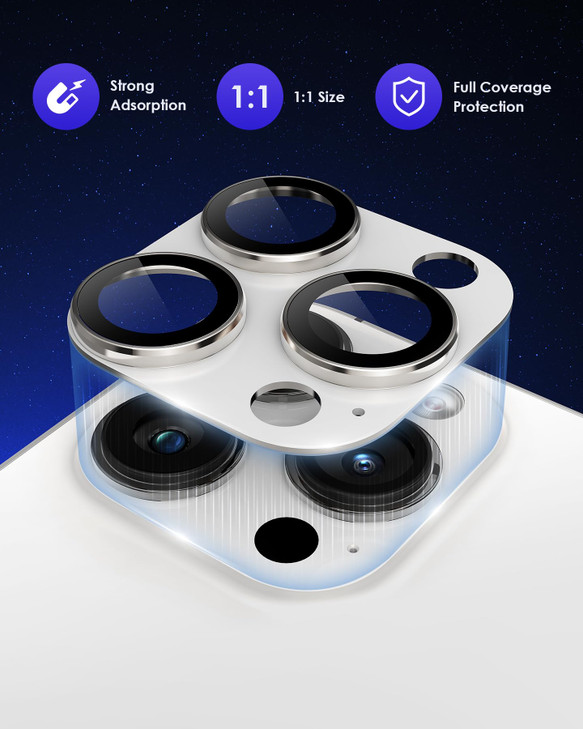 Kanosan Compatible for iPhone 16 Pro Max/iPhone 16 Pro/iPhone 14 Pro/iPhone 14 Pro Max Camera Lens Protector [Full Coverage Metal] 9H Tempered Glass