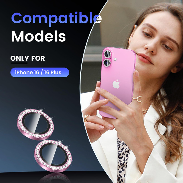 Tensea for iPhone 16 / iPhone 16 Plus Camera Lens Protector, 9H Tempered Glass Camera Cover Screen Protector, HD Clear, Metal Individual Ring for iPh