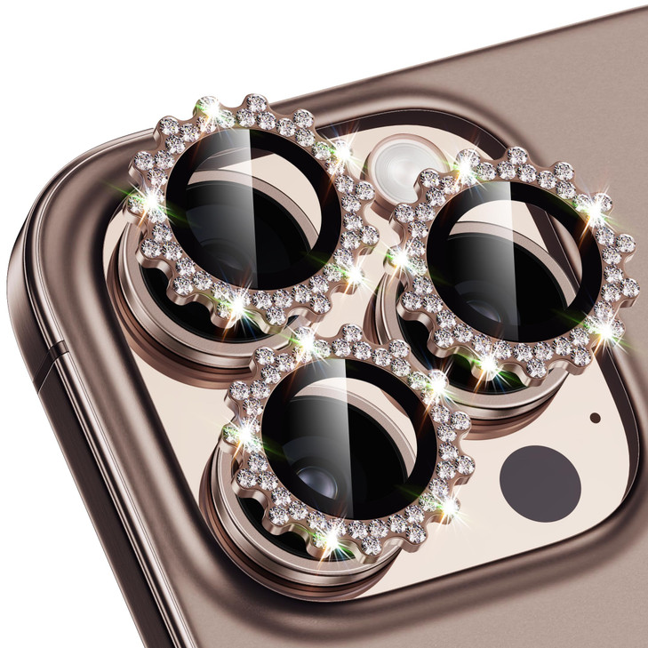 Xfilm for iPhone 16 Pro/16 Pro Max Camera Lens Protector Bling Individual Gear Design Diamond Ring 9H Hardness Scratchproof Protector, Stylish Phone