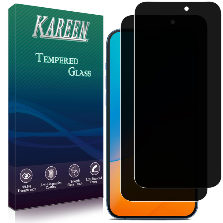 KAREEN 2 Pack Privacy Screen Protector for iPhone 16 Pro 6.3-Inch Anti Spy Private Tempered Glass Film, Anti-Scratch, Bubble Free, Case Friendly, Eas