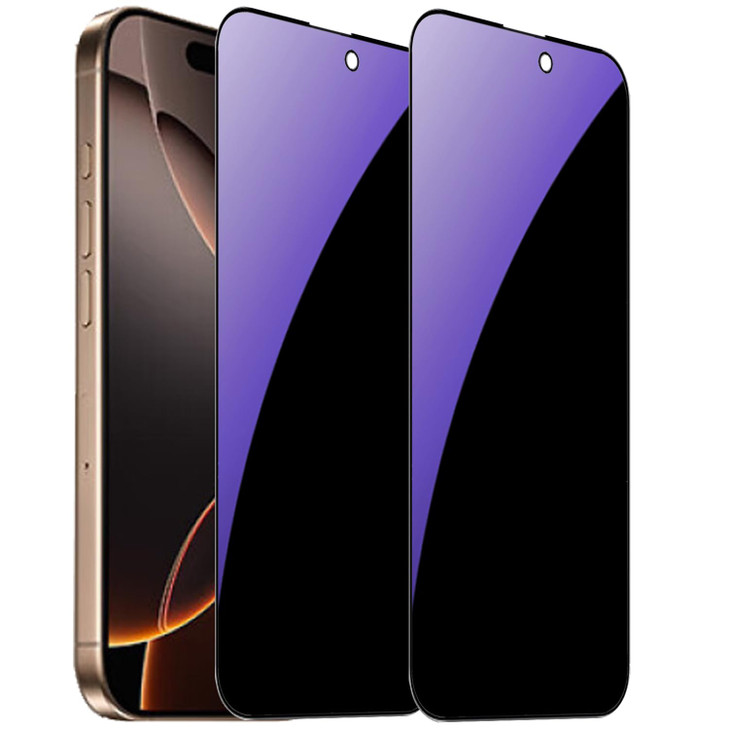 BWEDXEZ 2 Pack Anti-Blue Privacy Tempered Glass for iPhone 16 Pro/iPhone 17 Anti-Spy Screen Protector Anti-Peeping Film 6.3 inch Blue