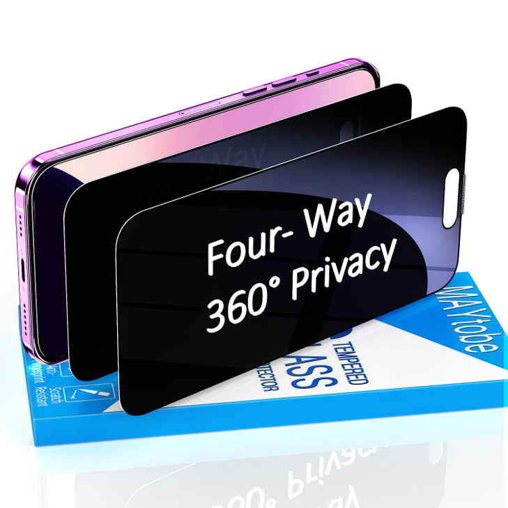 MAYtobe [2-Pack 360 Degree Privacy Screen Protector for iPhone 16 Pro Horizontal and Vertical Private Tempered Glass, 4 Way Anti Spy, No Bubbles, Ant