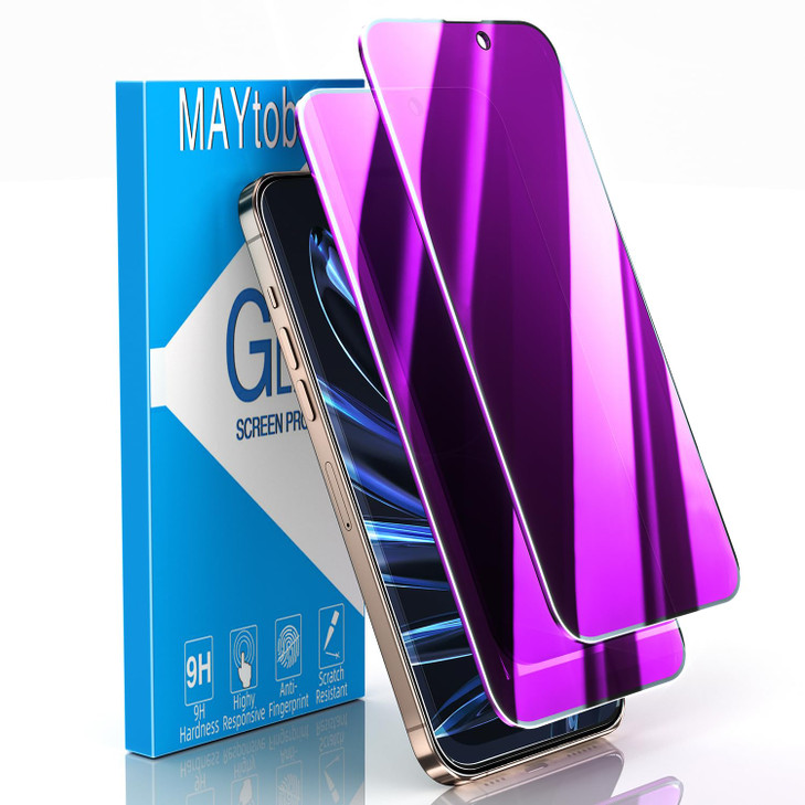 MAYtobe [2-Pack Privacy Screen Protector Designed for iPhone 16 Pro Anti-Blue Light Tempered Glass, Purple Anti-Spy, Eye Protection, Colorful Gradien