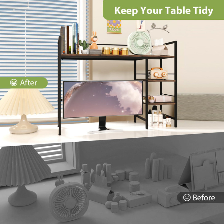 HavenlyYouth Desk Shelf, 38.5 Inch Desk Hutch for Computer Monitor, Computer Desktop Bookshelf Storage Rack Adjustable Desk Hutch Top Only, 3 Tier De