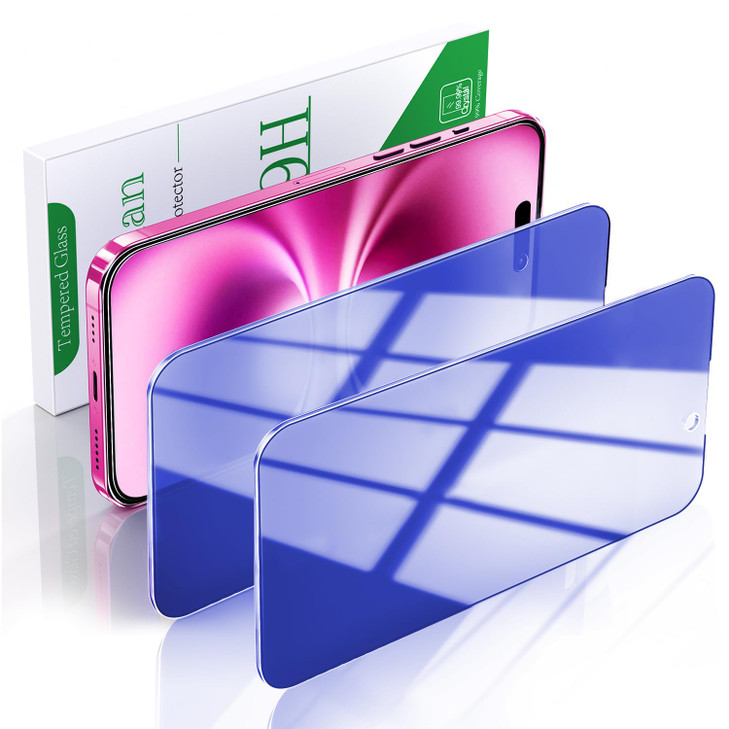 Pokolan [2-Pack Privacy Screen Protector Designed for iPhone 16 Plus Anti-Blue Light Tempered Glass, Eye Protection, Blue Anti-Spy, Colorful Gradient