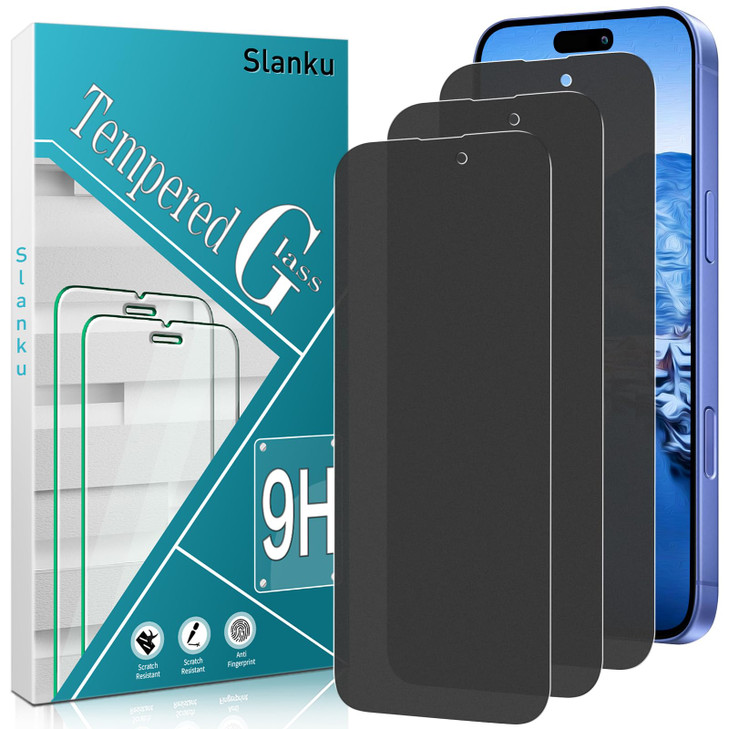 Slanku [3 Pack Matte Privacy Screen Protector for iPhone 16, Anti Glare, Anti Fingerprint, Anti Spy, Full Coverage Tempered Glass Film