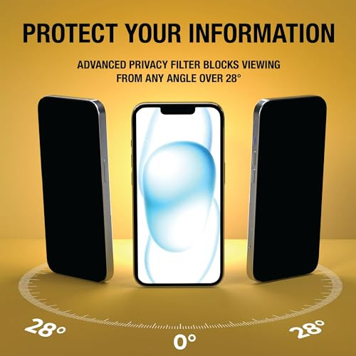 DEWALT Heavy Duty 2Pack Privacy Screen Protector for iPhone 16 Pro, Sensor Protection, Dynamic Island Compatible, AntiSpy Tempered Glass [9H Hardness