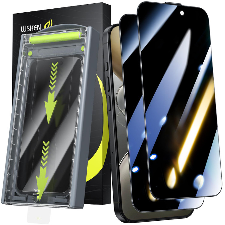 WSKEN for iPhone 16 Pro/iPhone 17 Privacy Screen Protector - [Auto Dust-Remove] 24 Degree Anti Spy 3D Full Coverage Shatterproof Tempered Glass with