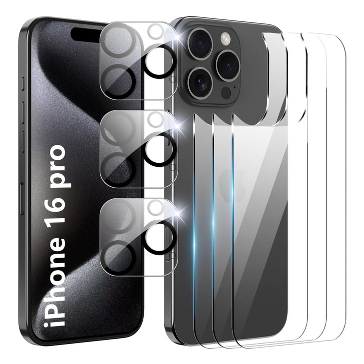 Suttkue for iPhone 16 Pro Back Screen Protector with Camera Lens Protector,9H Hardness,Tempered Glass,Case Friendly,Anti-Scratch,Easy Installation 6.