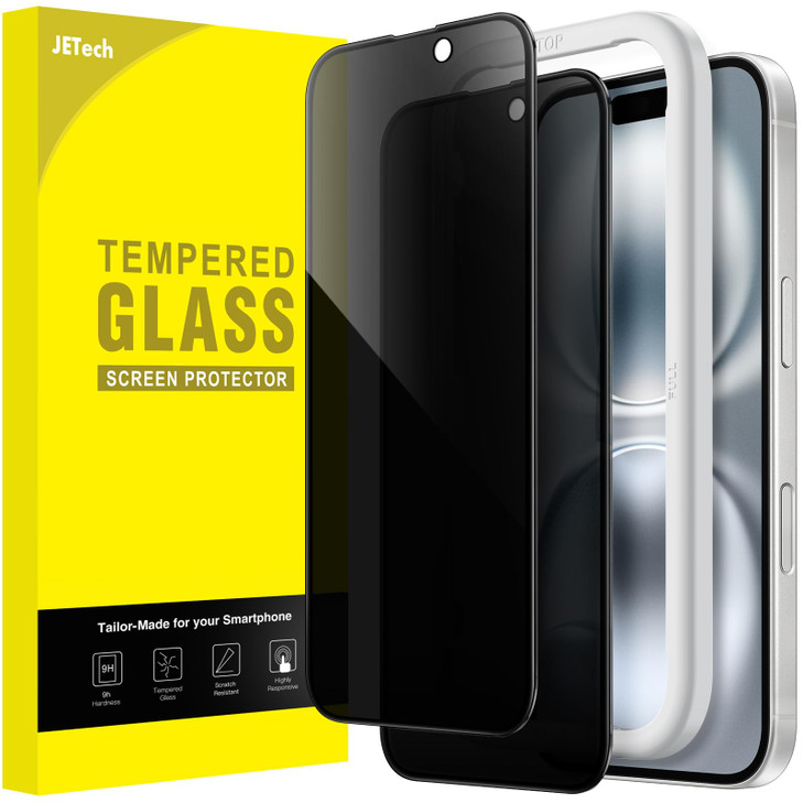JETech Privacy Full Coverage Screen Protector for iPhone 16 6.1-Inch, Black Edge Anti-Spy Tempered Glass Film with Easy Installation Tool, Case-Frien