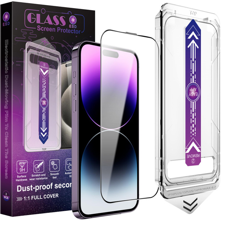 CHISHA 2-Pack Screen Protector Tempered Glass for iPhone 16 Plus and iPhone15 Plus and iPhone 14 Pro Max 6.7-Inch, Auto Dust Removal, No Bubbles, Hig