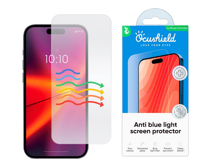 Ocushield Anti Blue Light Tempered Glass Screen Protector for iPhone 14 Pro Max 6.7" - Protect Your Eyes Reduce Migraines & Improve Sleep